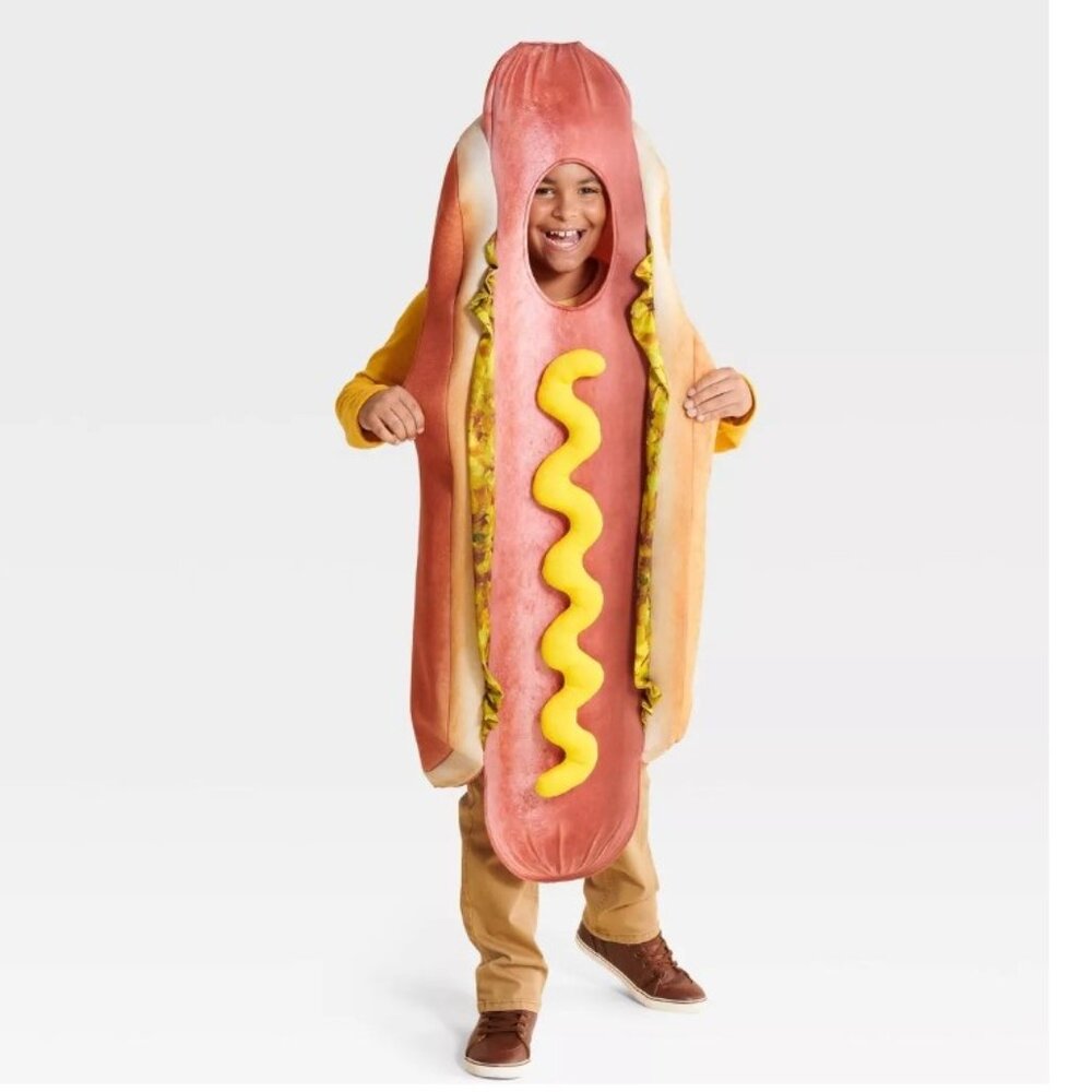 Hotdog Halloween Costume 1 Pc Tunic with Bun & Mustard ages 8-14 Kids Teen 3-D